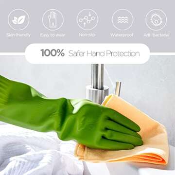 IUCGE Rubber dishwashing gloves 3 Pairs for kitchen,Cleaning washing dish gloves long for household reuseable durable.(Medium,Multicolor)