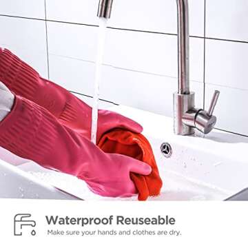 IUCGE Rubber dishwashing gloves 3 Pairs for kitchen,Cleaning washing dish gloves long for household reuseable durable.(Medium,Multicolor)