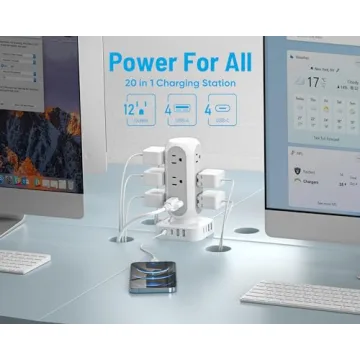 Tower Surge Protector Power Strip with 12 Outlets & 8 USB Ports