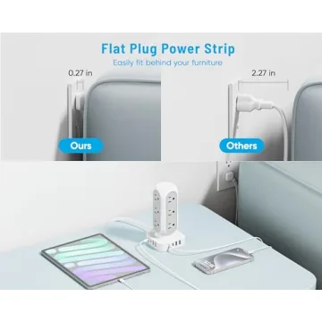 Tower Surge Protector Power Strip with 12 Outlets & 8 USB Ports