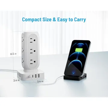 Tower Surge Protector Power Strip with 12 Outlets & 8 USB Ports