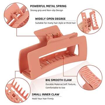 Wonderwin 8 PCS Big Hair Claw Clips | Modern Stylish Rectangular Hair Clips For Women | Non-slip Modified Hairstyle Clips (Amber, Glossy Black, Pink, Dusty Pink, Orange, Matcha Green, Blue, Black)