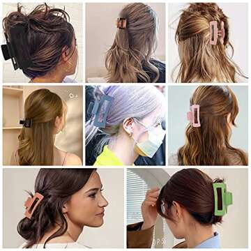 Wonderwin 8 PCS Big Hair Claw Clips | Modern Stylish Rectangular Hair Clips For Women | Non-slip Modified Hairstyle Clips (Amber, Glossy Black, Pink, Dusty Pink, Orange, Matcha Green, Blue, Black)