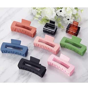 Wonderwin 8 PCS Big Hair Claw Clips | Modern Stylish Rectangular Hair Clips For Women | Non-slip Modified Hairstyle Clips (Amber, Glossy Black, Pink, Dusty Pink, Orange, Matcha Green, Blue, Black)