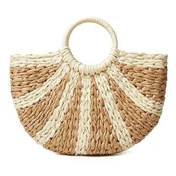 Epsion Womens Large Straw Beach Tote Bag Hobo Summer Handwoven Bags Purse wth Pom Poms (F-Khaki)