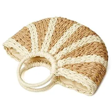 Epsion Womens Large Straw Beach Tote Bag Hobo Summer Handwoven Bags Purse wth Pom Poms (F-Khaki)