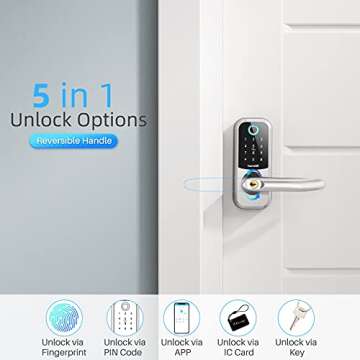 Fingerprint Bluetooth Front Door Locks with Handle, Hornbill Smart Keyless Entry Locks with Touchscreen Keypad, Electronic Digital Deadbolt with Reversible Handle, Free App, Fobs, Code