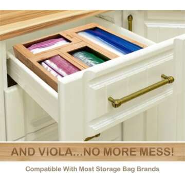 Bartnelli Seal Top Plastic Bag Organizer Storage for Kitchen Drawer Organization, Plastic Sandwich Baggie Holder Dispenser