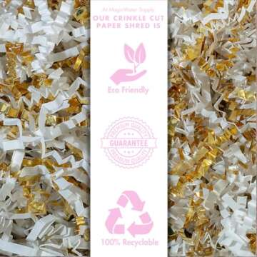 MagicWater Supply - 1 LB - White & Gold - Crinkle Cut Paper Shred Filler great for Gift Wrapping, Basket Filling, Birthdays, Weddings, Anniversaries, Valentines Day, and other occasions