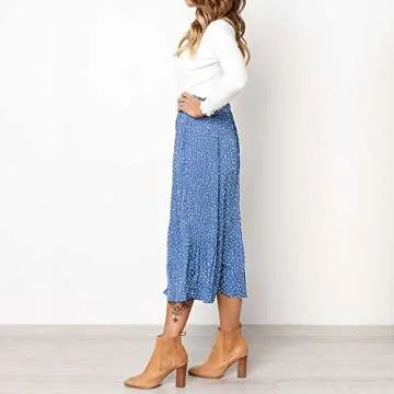 EXLURA Polka Dot Pleated Midi Skirt with Pockets