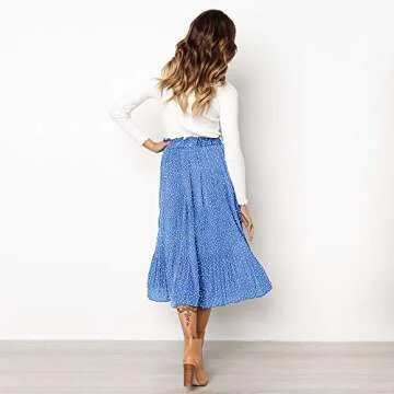 EXLURA Polka Dot Pleated Midi Skirt with Pockets