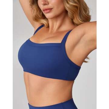 UNISSU Hugcurve Adjustable Sports Bra Scoop Neck Wireless Padded Yoga Workout Tops Nightfall Blue Medium