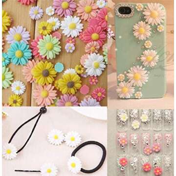 44 Pack Flower Resin Charms Daisy Peony Resin Flatback Beads for Jewelry Making Scrapbooking Phone Case Decor Hair Accessories Fairy Garden Decor (Multi)
