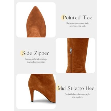 Coutgo Womens Wide Calf Knee High Boots Stiletto Heels