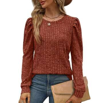 Geifa Women's Sweaters Pullover Puff Sleeve Tops Fall Outfits Womens Fashion 2024 Trendy Teacher Car...