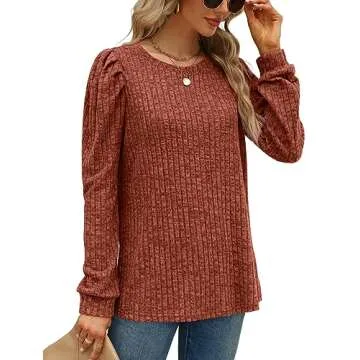 Geifa Women's Sweaters Pullover Puff Sleeve Tops Fall Outfits Womens Fashion 2024 Trendy Teacher Caramel L