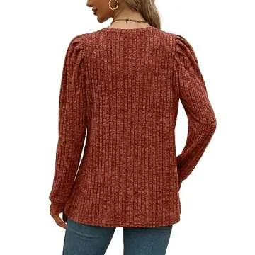 Geifa Women's Sweaters Pullover Puff Sleeve Tops Fall Outfits Womens Fashion 2024 Trendy Teacher Caramel L