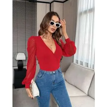 Fayenne Sexy Tops for Women Deep V Neck Long Sleeve