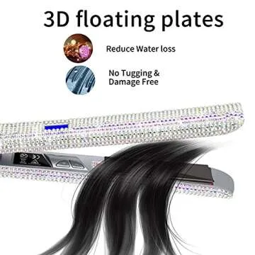 DORISILK Bling Hair Straightener, 2 in 1 Flat Iron Hair Straightener Curler for All Hairstyle Hair Iron with Nano-Titanium Plate 30s Fast Heating 5 Adjustable Temperatures Max 470°F (Ab Shine)