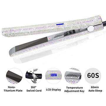 DORISILK Bling Hair Straightener, 2 in 1 Flat Iron Hair Straightener Curler for All Hairstyle Hair Iron with Nano-Titanium Plate 30s Fast Heating 5 Adjustable Temperatures Max 470°F (Ab Shine)