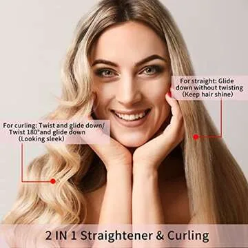 DORISILK Bling Hair Straightener, 2 in 1 Flat Iron Hair Straightener Curler for All Hairstyle Hair Iron with Nano-Titanium Plate 30s Fast Heating 5 Adjustable Temperatures Max 470°F (Ab Shine)