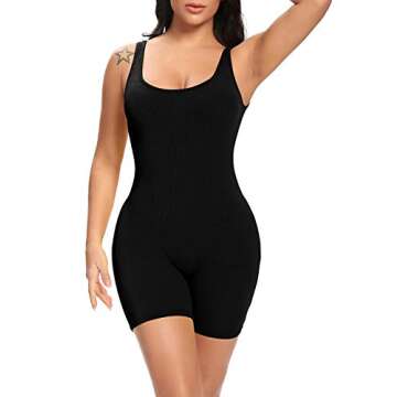 Fanuerg Women's Summer Scoop Neck Short Jumpsuits Bodycon Sleeveless Tank Top Rompers Black L