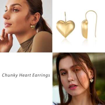 Aprilery Heart Earrings for Women, Trendy Love Dangle Earrings Chunky Gold Statement Stud Earrings Costume Jewelry for for Her (Gold Dangle Heart)