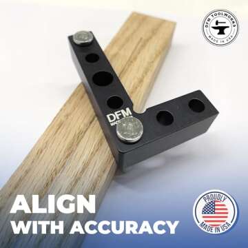 DFM Tool Works Small Square and Center Finder - Mini Square Tool with 11/32" Center Marking Hole Woodworking, Carpenter Engineering Square, Center Marking Tool, Made in USA - Blue