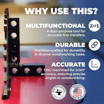 DFM Tool Works Small Square and Center Finder - Mini Square Tool with 11/32" Center Marking Hole Woodworking, Carpenter Engineering Square, Center Marking Tool, Made in USA - Blue