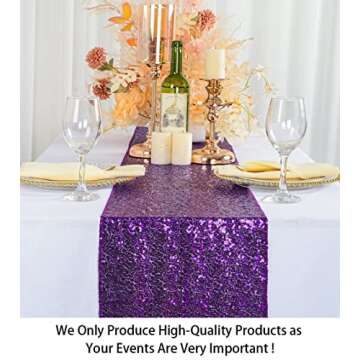 ShiDianYi Sequin Table Runner - 12x72-Inch Sparkly Purple Table Cover for Weddings