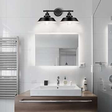 Elibbren Farmhouse Rustic Style Vintage 2-Lights Vanity Wall Sconce Lighting, E26 Base Metal Matte Black Industrial Bathroom Wall Light Fixture for Bathroom Vanity Mirror Cabinets Dressing Table