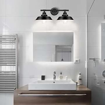 Elibbren Farmhouse Rustic Style Vintage 2-Lights Vanity Wall Sconce Lighting, E26 Base Metal Matte Black Industrial Bathroom Wall Light Fixture for Bathroom Vanity Mirror Cabinets Dressing Table