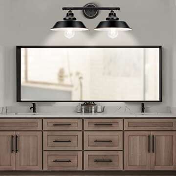 Elibbren Farmhouse Rustic Style Vintage 2-Lights Vanity Wall Sconce Lighting, E26 Base Metal Matte Black Industrial Bathroom Wall Light Fixture for Bathroom Vanity Mirror Cabinets Dressing Table