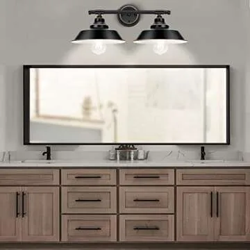 Elibbren Farmhouse Rustic Style Vintage 2-Lights Vanity Wall Sconce Lighting, E26 Base Metal Matte Black Industrial Bathroom Wall Light Fixture for Bathroom Vanity Mirror Cabinets Dressing Table