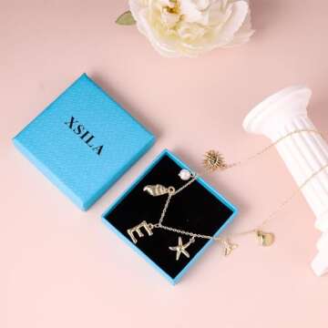 Gold r Initial Necklaces for Women, Trendy Boho 14K Gold Plated Letter/Initial Necklace Starfish Freshwater Pearl Sea Shells Sun Summer Pendant Choker Necklace Gold Jewelry for Women Gift