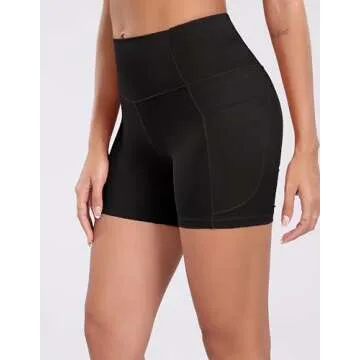 Oalka Women's Short Yoga Side Pockets High Waist Workout Running Shorts New Black XL