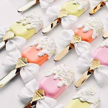 PACKIN WAY 60 Pieces Acrylic Popsicle Sticks Mirror Ice Cream Sticks Reusable Ice Pop Sticks 4.5 Inch Mini Craft Cakesicle Mold Sticks for DIY Ice Cream, Cake, Candy, Gifts, Crafts, Party (Gold)