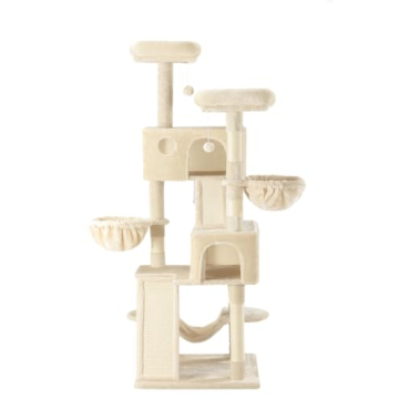 MUTICOR 66 Inches Multi-Level Large Cat Tree Tower for Indoor Big Cats/Cozy Plush Perches/Cat Condo/Sisal Scratching Posts/Hammock and Baskets/Cat Activity Center Play House/Wide Base/Beige