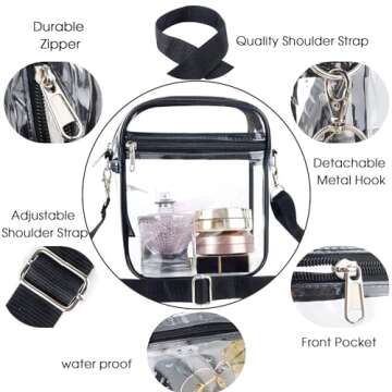 KETIEE Clear Bag for Stadium Events: Clear Crossbody Bag Stadium Approved Clear Purse Bag for Concerts Sports Events Festivals (Black)