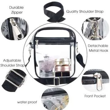 KETIEE Clear Bag for Stadium Events: Clear Crossbody Bag Stadium Approved Clear Purse Bag for Concerts Sports Events Festivals (Black)