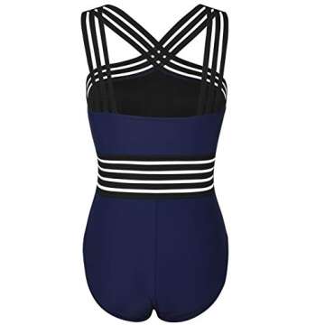 Hilor Women's Twist Front 1 Piece Bathing Suits Flattering Swimsuits Cute Swimming Suits Modest Swimwear Navy L/US10-12