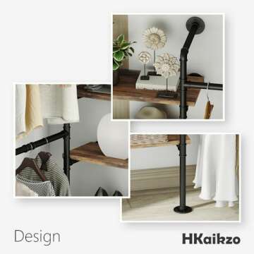 HKaikzo Industrial Pipe Clothes Rack, DÉCOR Wall Mounted Clothing Rack, for Walk-in Wardrobe Multi-Purpose Storage Clothes Hanging Shelf, 2 Installation Methods