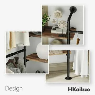 HKaikzo Industrial Pipe Clothes Rack, DÉCOR Wall Mounted Clothing Rack, for Walk-in Wardrobe Multi-Purpose Storage Clothes Hanging Shelf, 2 Installation Methods