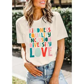 Kindness Teacher Shirt Women Special Education Shirts Teacher Life Love T-Shirt Inspirational Letter Print Tee Top Beige