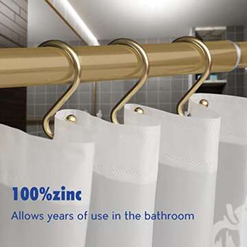 Metal Shower Curtain Hooks，Set of 12 Rings，Rust Resistant S Shaped Hooks Hangers for Shower Curt...