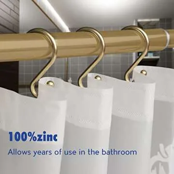 Metal Shower Curtain Hooks，Set of 12 Rings，Rust Resistant S Shaped Hooks Hangers for Shower Curt...