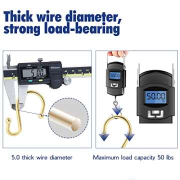 Metal Shower Curtain Hooks，Set of 12 Rings，Rust Resistant S Shaped Hooks Hangers for Shower Curtains, Kitchen Utensils, Clothing, Towels, etc. (Gold)