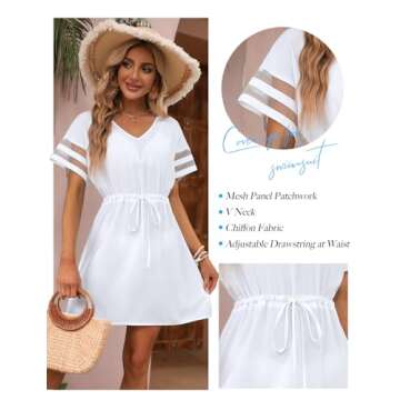 BMJL Womens Swimsuit Coverup Beach Dress V Neck Chiffon Bathing Suit Cover Ups Swimwear (Medium, White)