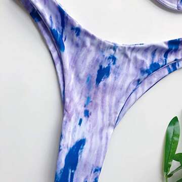 JOJO LEMON Women’s Tie Dye Two Piece Swimsuit Floral Print Sexy Bathing Suit Thong Bikini Set Purple
