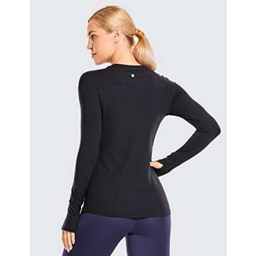 CRZ YOGA Women's Long Sleeve Running Shirts with Thumbholes Stretch Breathable Athletic Base Layer Top Workout T-Shirt Black Small